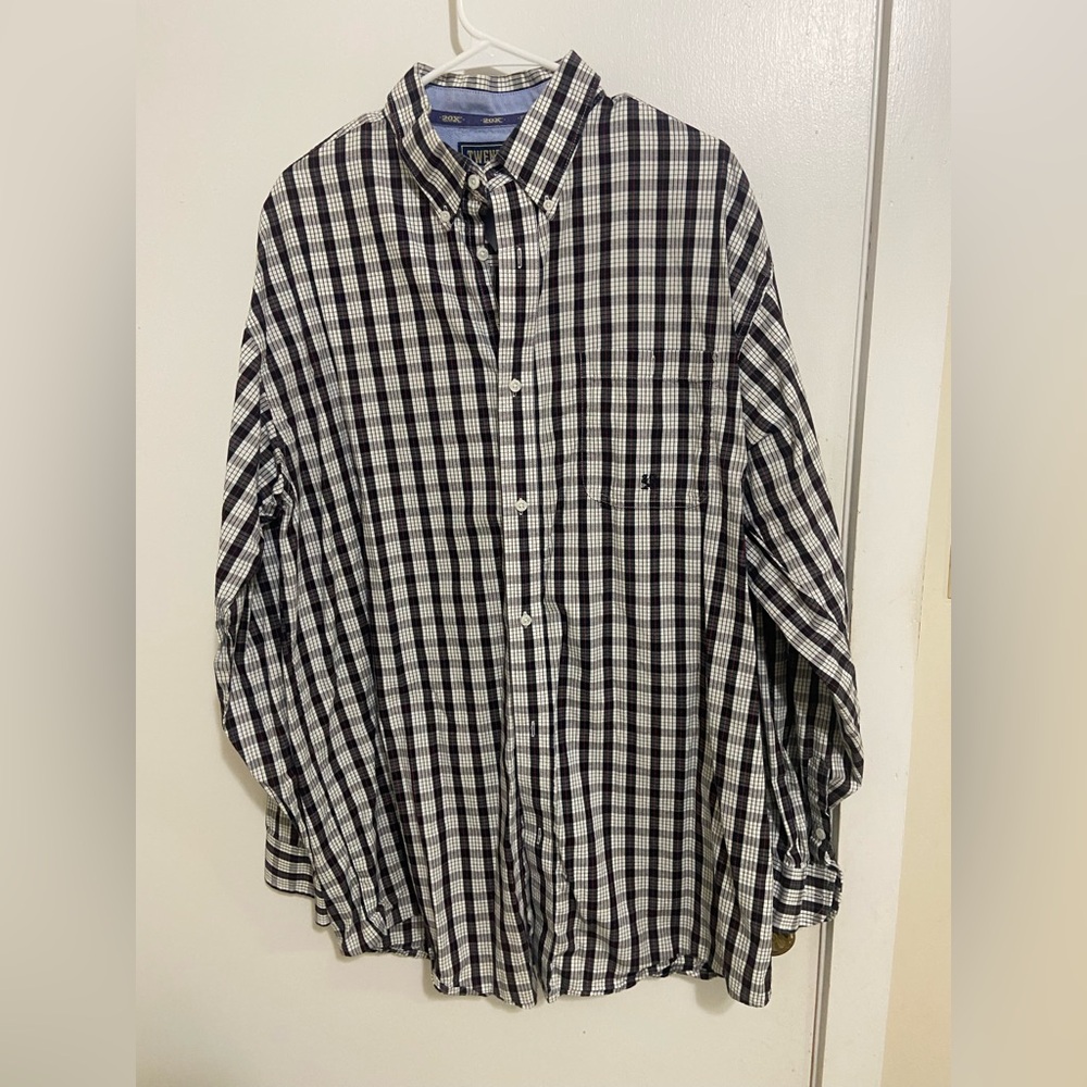 Wrangler 20X Men's Black and White Check Button-Down Shirt XL tall